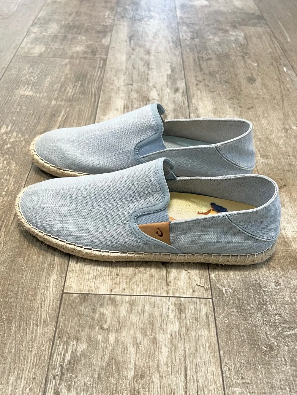 OluKai Kaula Pa'a Kapa Drop-In Espadrilles Womens 9 Lanai Breeze Blue Linen